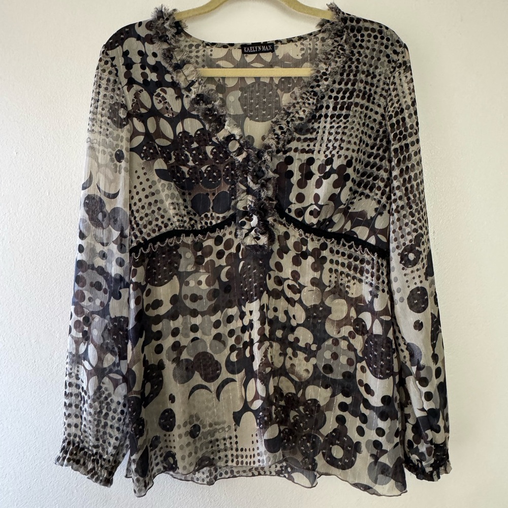 y2k sheer blouse with long puff sleeves